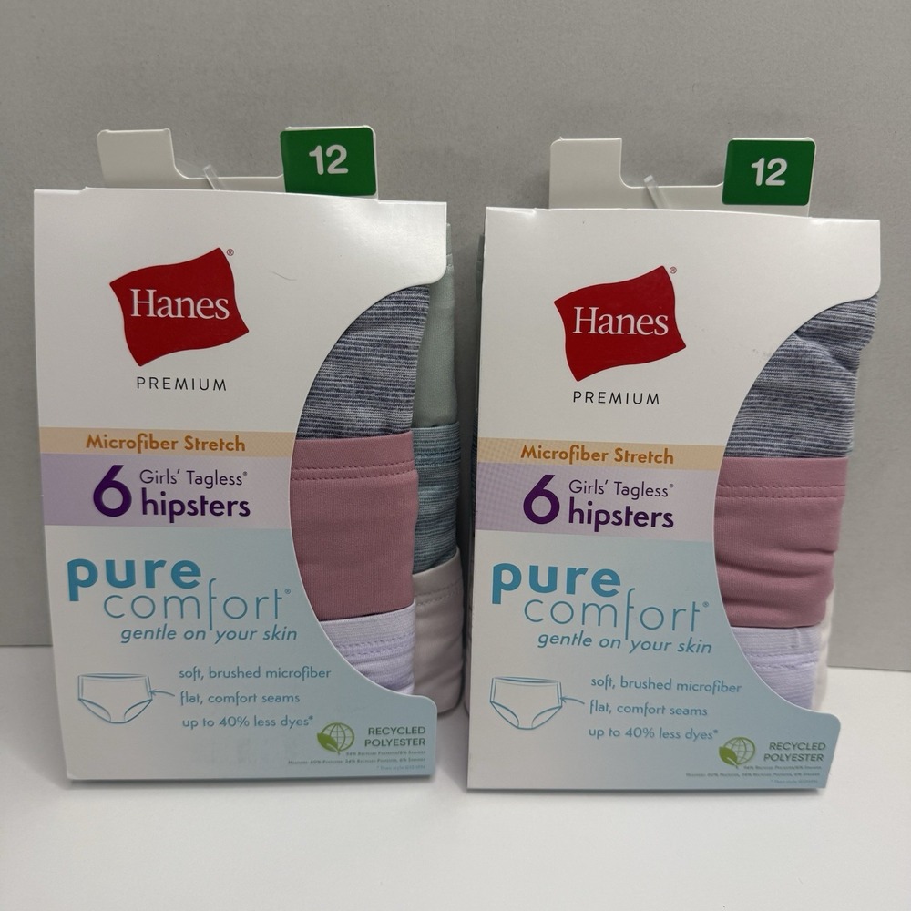 Hanes Premium Pure Comfort Girls Hipster Underwear Size 12 12 Pair Lot GPPMHP